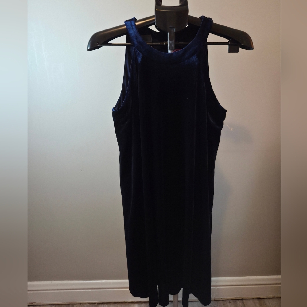 Navy Velvet Halter Swing Dress - Picture 6 of 12